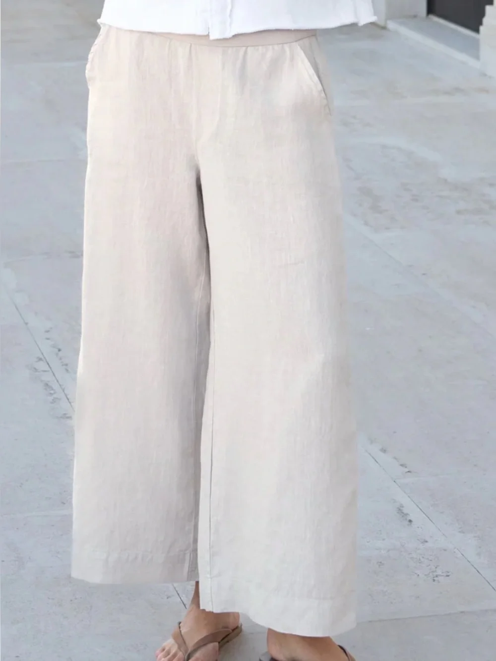 Frank & Eileen Wide-Leg Linen Joggers in Light Beige